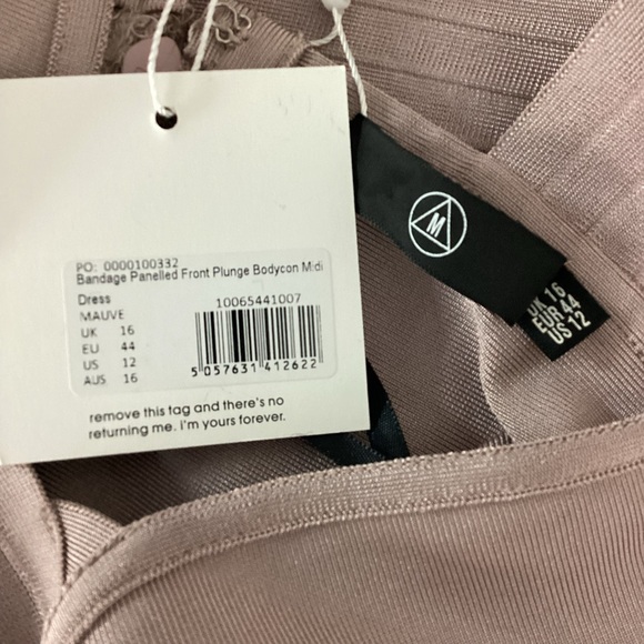 NWT MISSGUIDED Bandage Bodycon Panelled Front Plunge MIDI Dress Mauve Size 12 - Picture 5 of 11